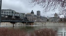 Old freight train in the old Montreal landscape