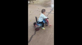 The boy performed riding the bike but failed