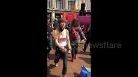 Extinction Rebellion protesters close off traffic in Oxford Circus, London