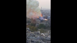 Notre dame fire spire collapse long-version view from the top floor of Sorbonne university