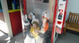 Cute children wearing Easter Bunny Ears at the Mall