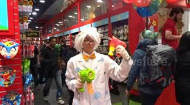 Easter in full swing at Hamleys Regent Street with soap bubbles for customers in the air