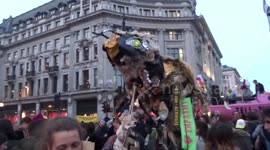 Extinction Rebellion crowds in Oxford Circus at the end of day 3 of peaceful civil disobedience in London