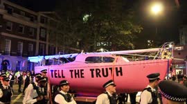 Police tow away pink ship during 'Extinction Rebellion' protest