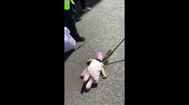 Pro-Brexit demonstrators drag dummies of Sadiq Khan and Anna Soubry through central London