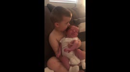 Sweet 3 year old comforts little brother