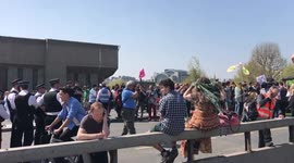 Police waiting to remove protesters at Waterloo Bridge