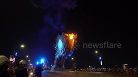 Fire Breathing Golden Dragon Bridge in Danang, Vietnam