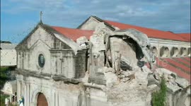 St. Catherine of alexandria parish church collapsed belfry due to 6.1 magnitude earthquake on Monday April 22,2019 Porac, Pampanga, Philippines