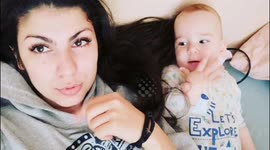Adorable moment baby learns how make funny noise from his mother