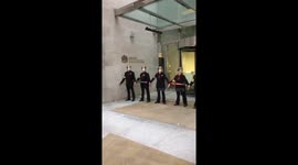 Extinction rebellion protesters glued to each other and the walls outside London Stock Exchange