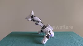 A domestic android humanoid robot succumbs to dangerous signal from alien hackers, struggles and dies