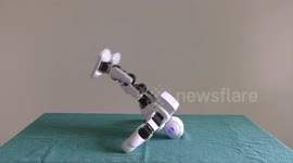 A domestic android humanoid robot succumbs to dangerous signal from alien hackers, struggles and dies.