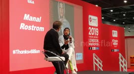 Manal Rostom veiled Egyptian Arab woman run for marathon at London Marathon Exhibition 2019 - ExCeL London