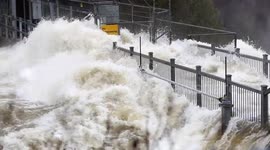 Water gushes through Ontario's Bracebridge dam