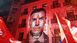Pedro Sanchez Celebration speech to supporter declared winner of Spanish elections