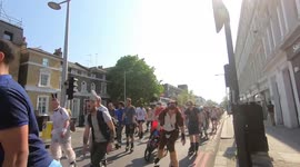 Dozens of London roller skaters taking part in the Easter Bunny Stroll