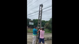 Tourists and locals team up to rescue sloth hanging from electrical wires in Costa Rica