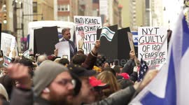 Protestors gather outside the New York Times building over Netanyahu cartoon
