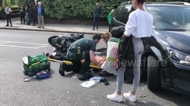 Man on moped hits car head on