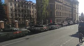 Military equipment is waiting for the rehearsal of the victory Parade in St. Petersburg