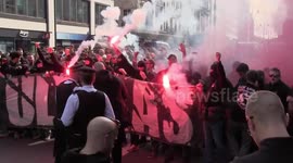 Thousands of Ajax ultras have a pre-match party in London's Leicester Square