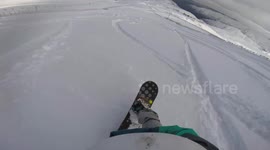 Powder snowboarding El Colorado Ski resort after a massive snowfall