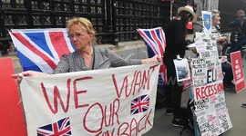 People protest outside the Houses of Parliament, demanding their country back at the Labour day in London, 2019