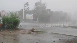Tropical storm leaves man's underwear hanging from power line