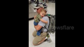 Baby at airport runs to welcome dad home from army training