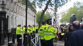Yellow Vests UK blocked the road for public transport at 10 Downing street, London, UK