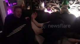 Friend Falling Off Sofa Kick Epic Fail
