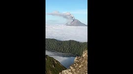 Climbers film eruption of Mount Sinabung in Indonesia