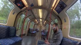 Man explores the Central Line carriage through the perspective of his drone