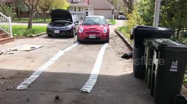 Car driving over bubble packing