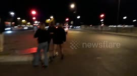 3 girls on one scoot. Paris.France.Seine river