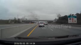 Dashcam Captures Van on fire - Highway 400 near Barrie Ontario