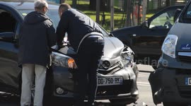 Car accident in Paris. Automobilist filling an accident report. Porte de Choisy. 13 may 2019