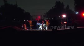 Train hits person on the track near Fontanta Metrolink station California and is rushed to trauma unit
