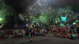 Performing soap bubbles on the walking street - very beautiful and fun