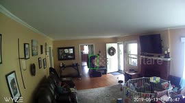 Baby reaching for book requires Dad reflexes: Angle 2