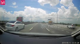 Car spins out of control when overtaking on Manila highway