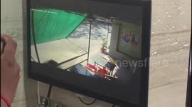 Terrifying moment bus crashes into hotel in west India