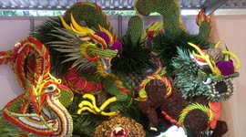 Animals with strange shapes are made from flowers, vegetables and fruits