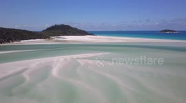 2.7K Low Aerial View of WhiteHaven Beach at Low Tide (Whitsunday Island )