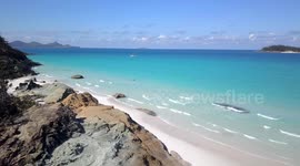 2.7K panning Aerial View of WhiteHaven Beach at Low Tide (Whitsunday Island )