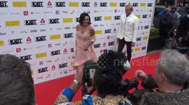Shirley Ballas wears a strapless Champagne-coloured gown at the LGBT awards in London
