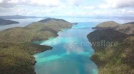 Aerial View of the Nara Inlet anchorage with Sailboats, Hook (Whitsunday) Island