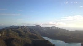 180 degree Drone Aerial View from above Hook Islands at the Nara Inlet anchorage