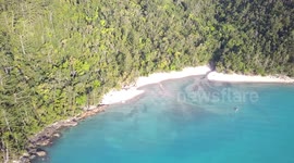 Beautiful Drone Aerial View from above Dinghy Cid Island Harbour Beach and Hills
